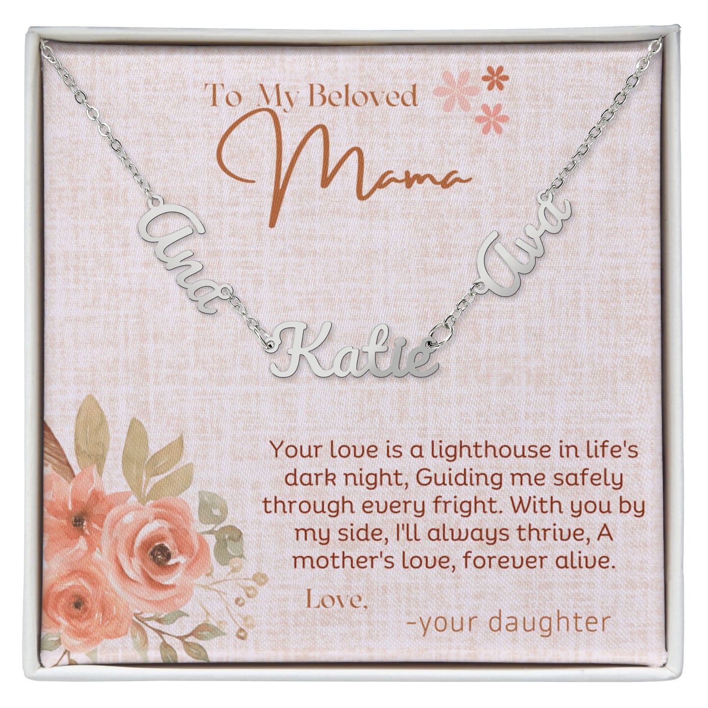Personalized Name Necklace for Mom – Custom Script Charm in Gold or Silver