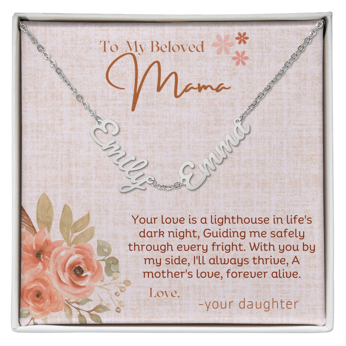 Personalized Name Necklace for Mom – Custom Script Charm in Gold or Silver