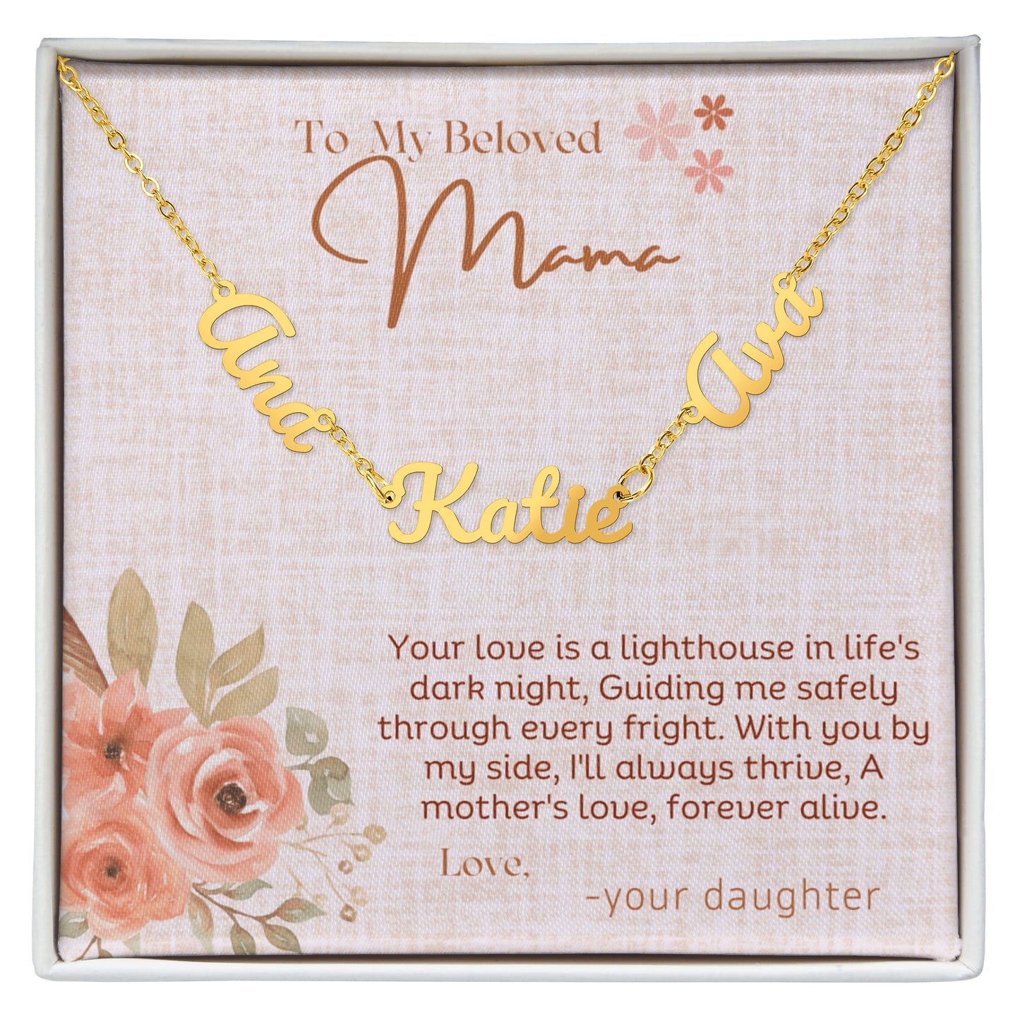 Personalized Name Necklace for Mom – Custom Script Charm in Gold or Silver