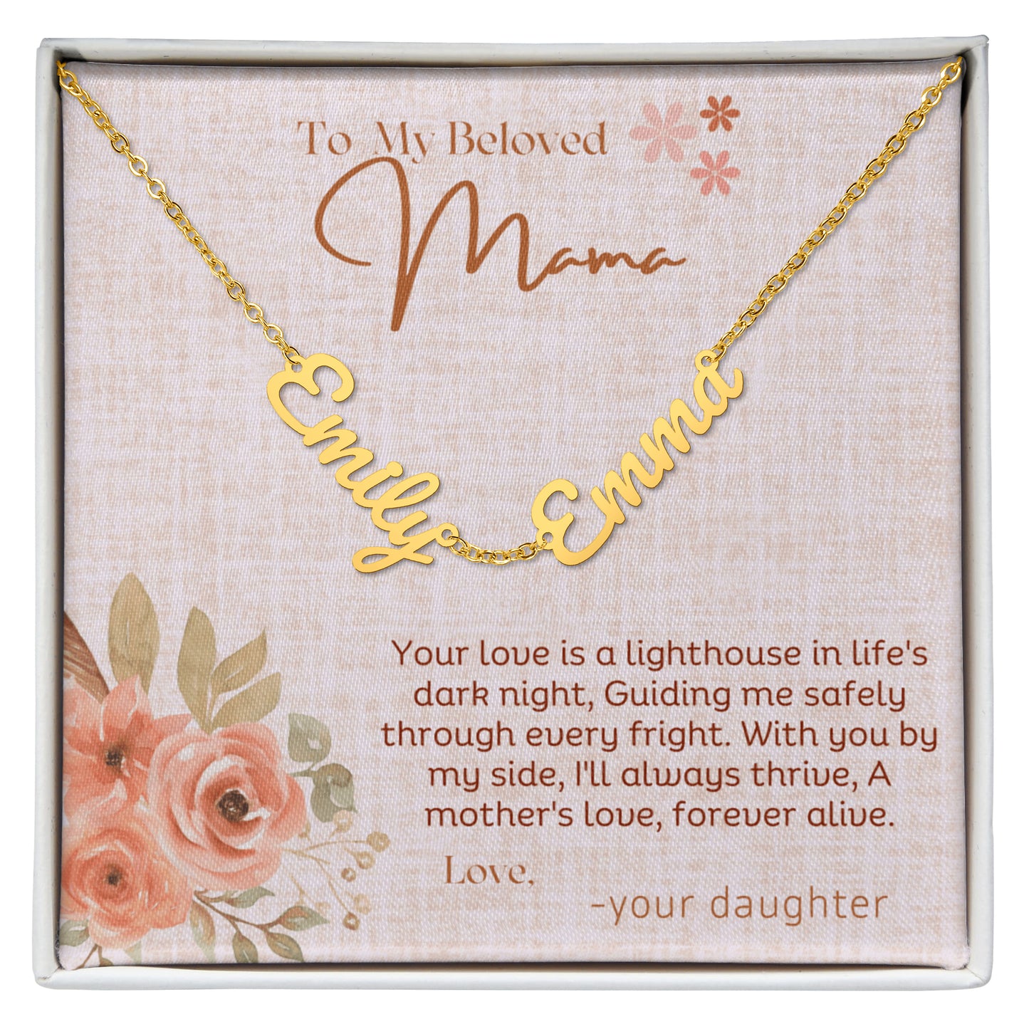 Personalized Name Necklace for Mom – Custom Script Charm in Gold or Silver
