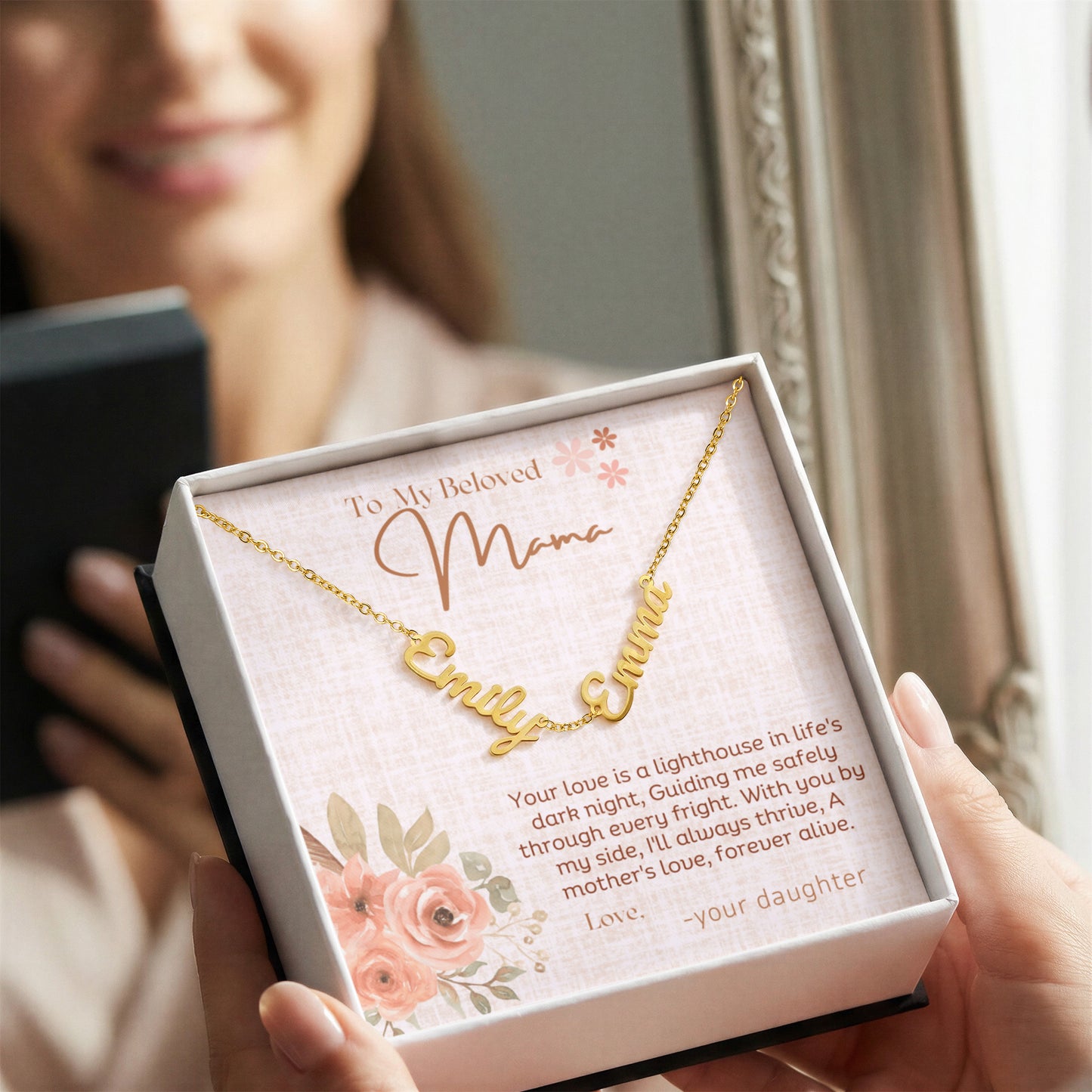 Personalized Name Necklace for Mom – Custom Script Charm in Gold or Silver