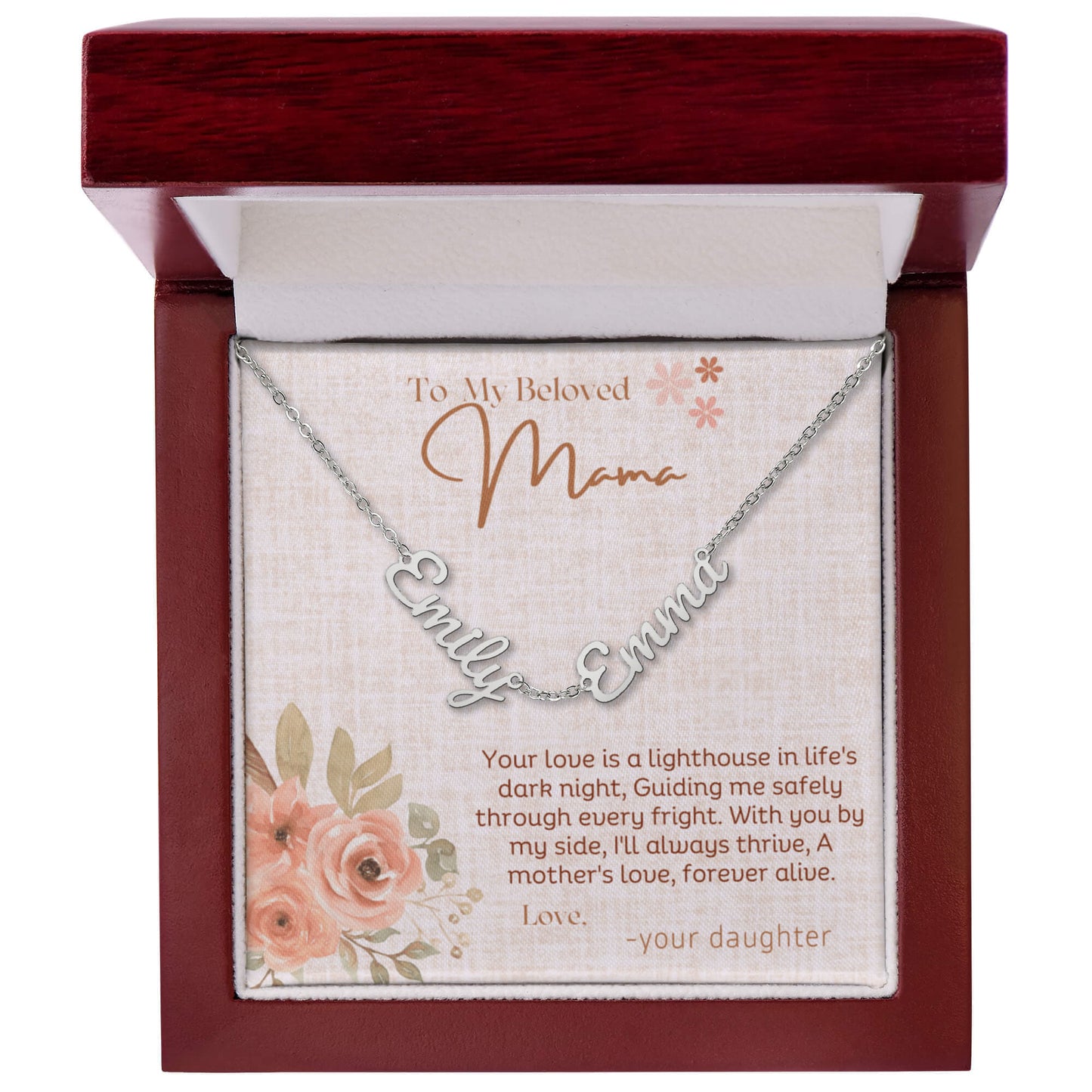 Personalized Name Necklace for Mom – Custom Script Charm in Gold or Silver