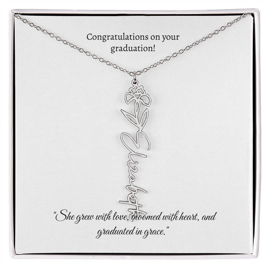 Graduation Personalized Flower Necklace – She Bloomed & She Conquered