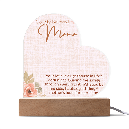 Beloved Mom Heart Acrylic Plaque – A Glowing Keepsake She'll Display Forever