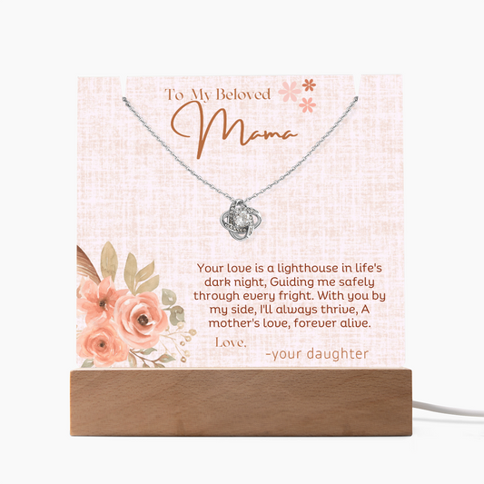 Beloved Mom Keepsake Bundle – Acrylic Display & Love Knot Necklace Set