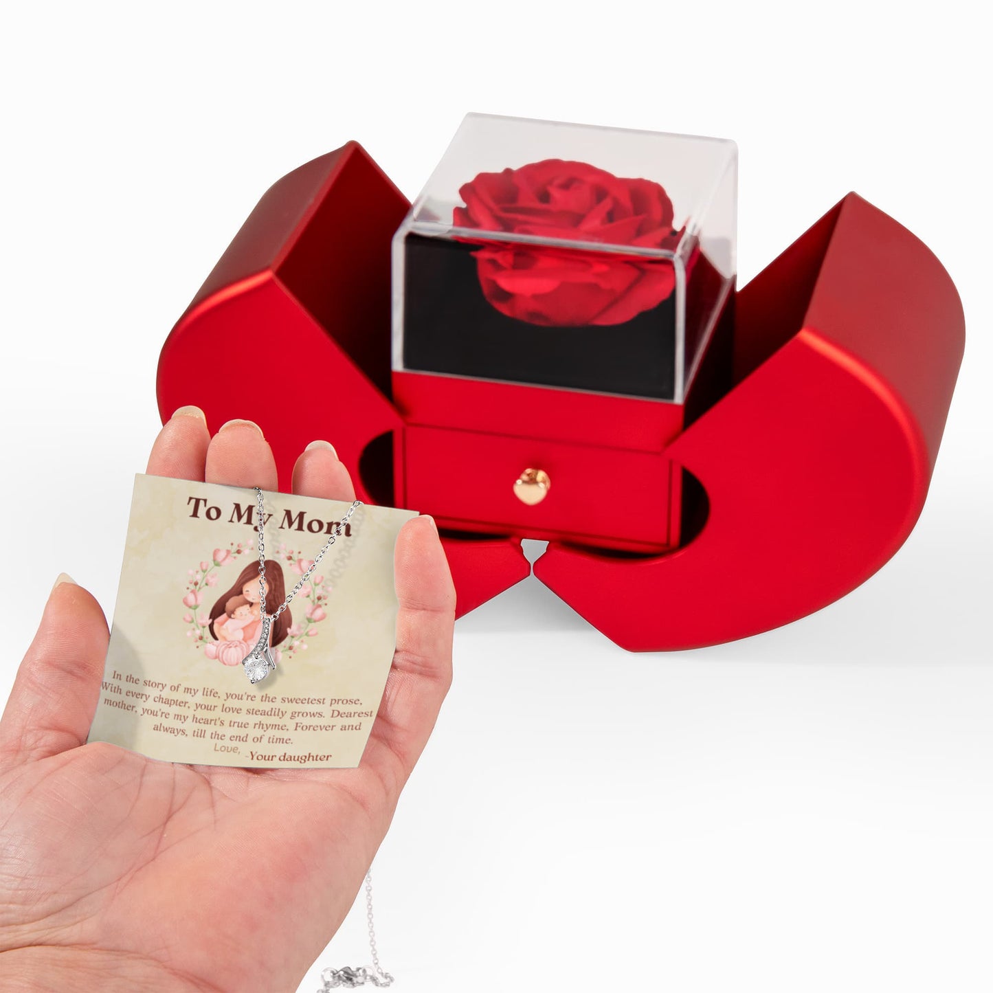 Alluring Beauty Necklace & Rose Heart Box Gift Set for Mom