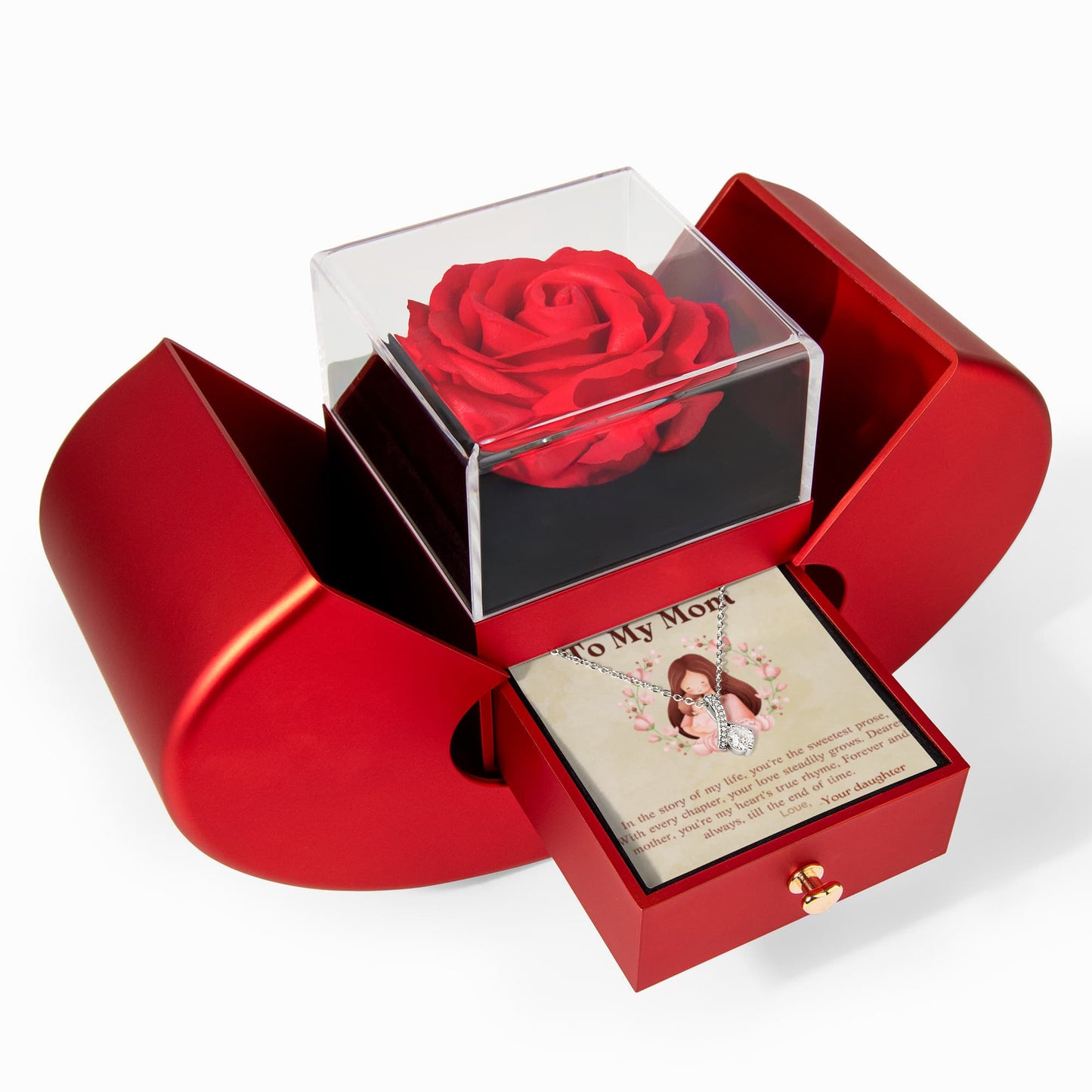 Alluring Beauty Necklace & Rose Heart Box Gift Set for Mom