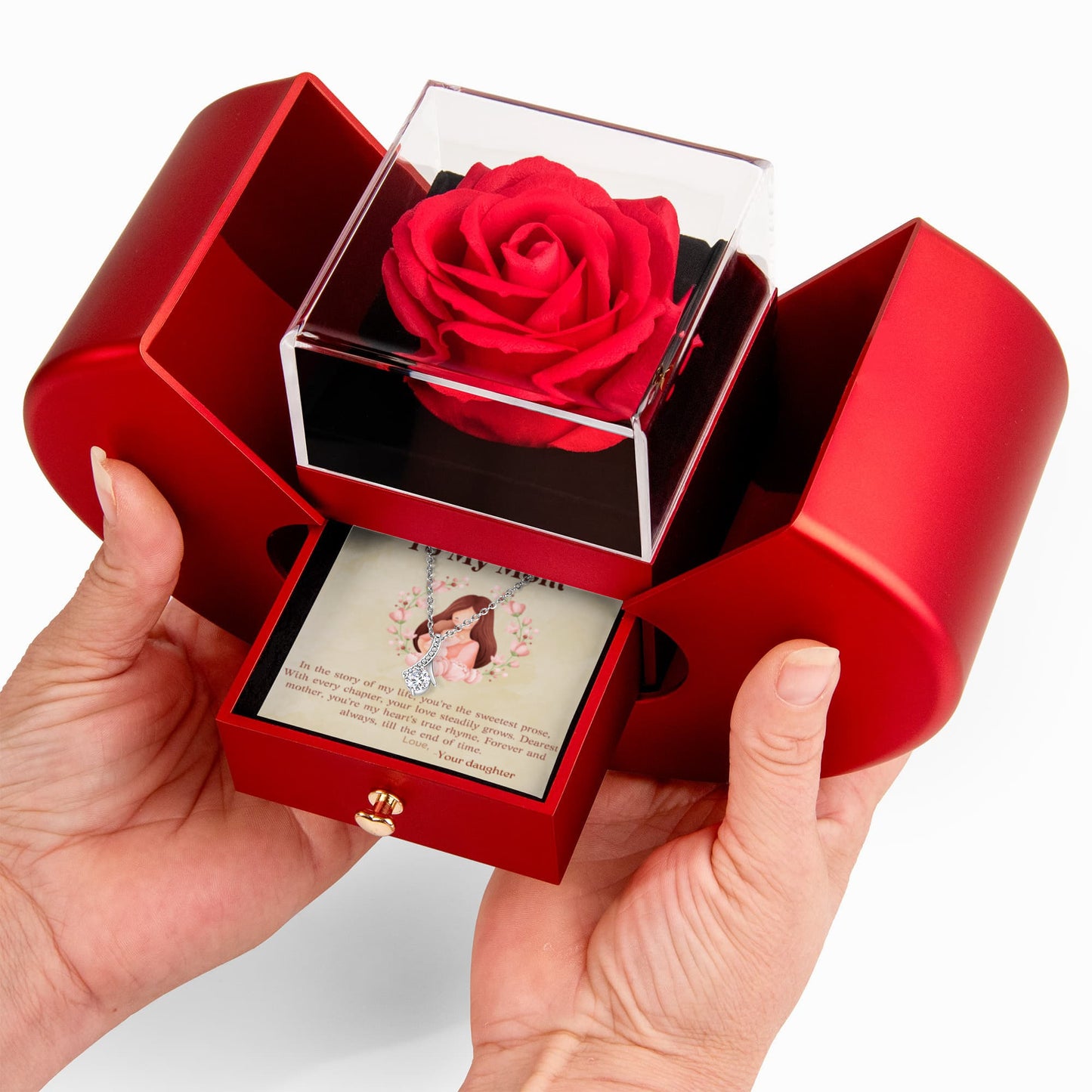 Alluring Beauty Necklace & Rose Heart Box Gift Set for Mom