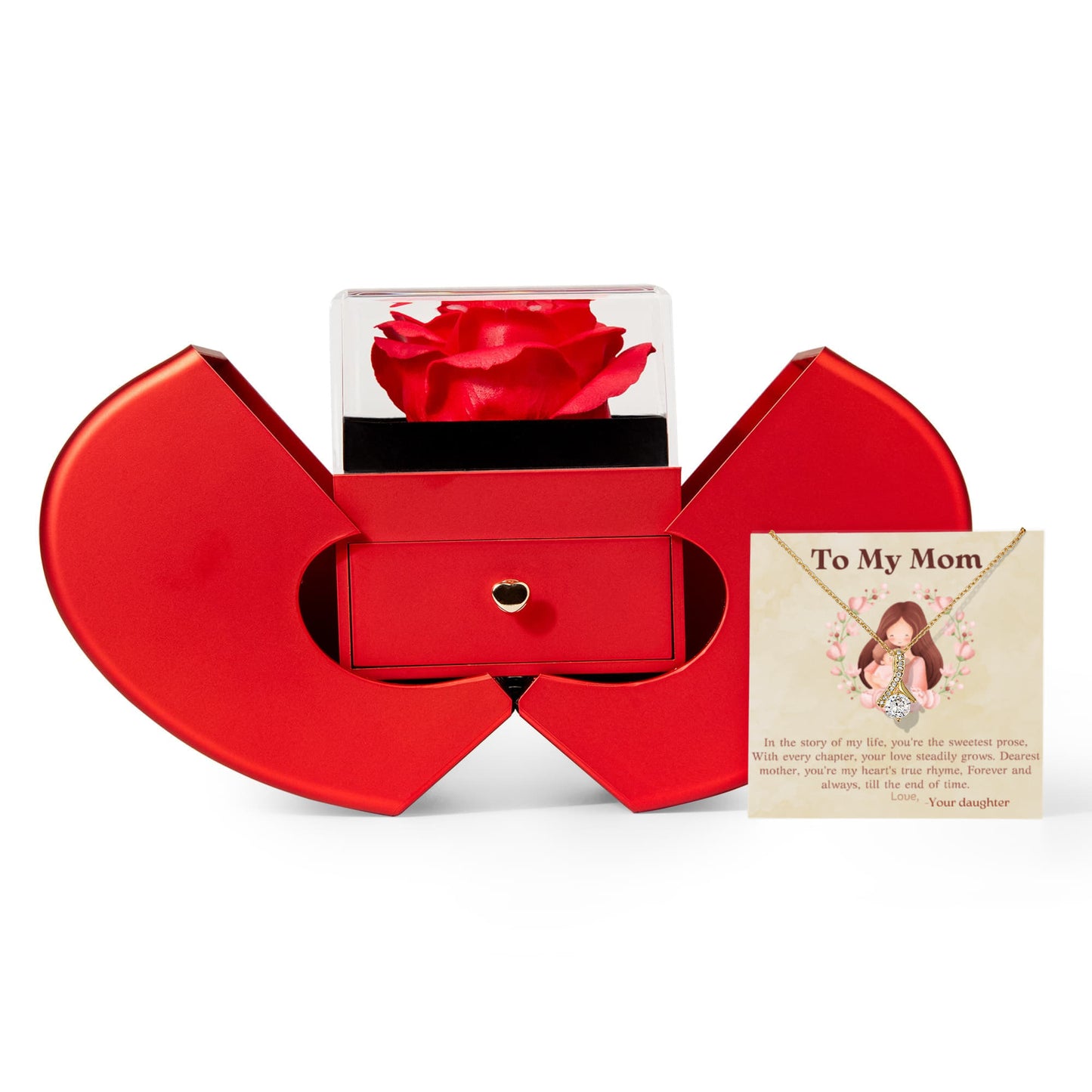 Alluring Beauty Necklace & Rose Heart Box Gift Set for Mom