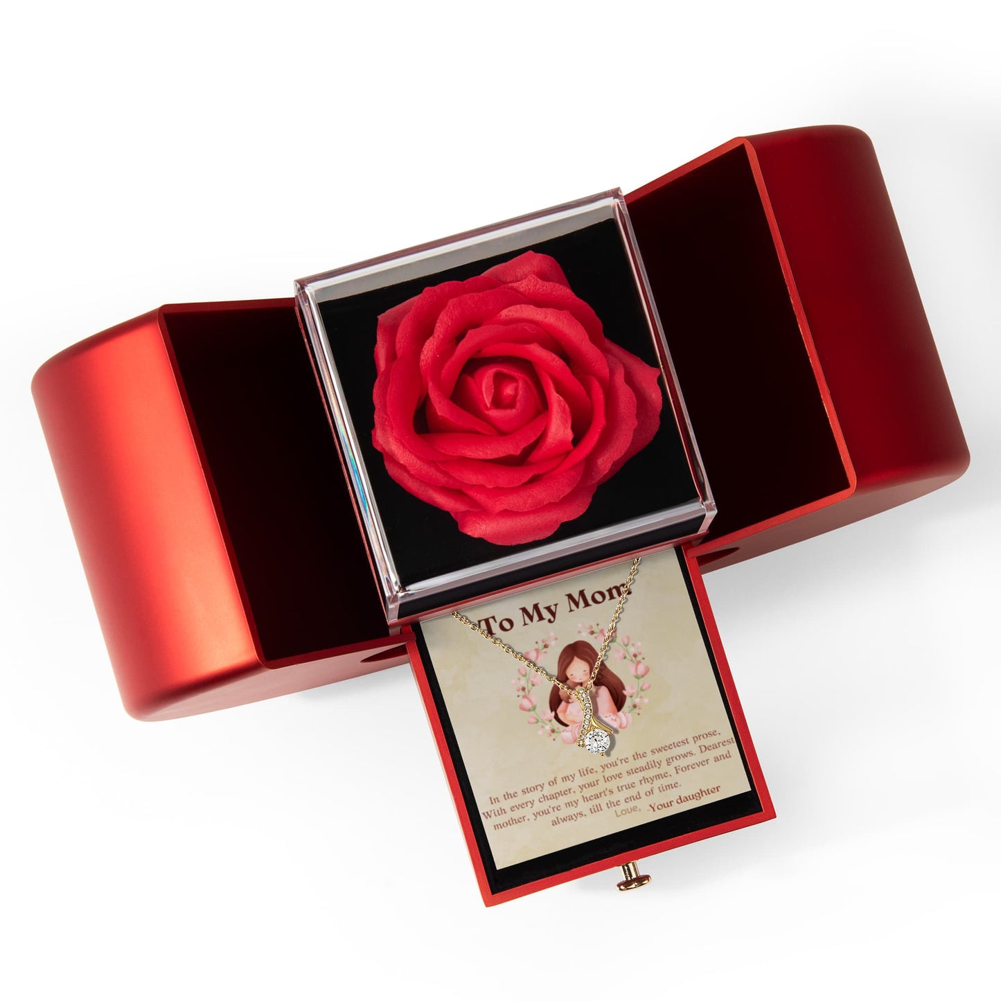 Alluring Beauty Necklace & Rose Heart Box Gift Set for Mom