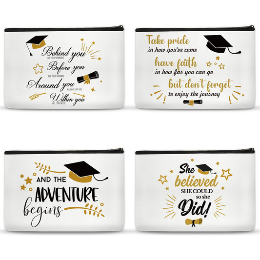 YOMOVER Graduation Gifts Makeup Bag - 4 Pcs High School College Graduation Gifts for Women Cosmetic Bags Inspirational Graduation Gifts for Best Friend Sister Canvas Travel Toiletry Bag with Zipper